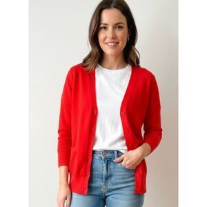 🍎 100% Merino Wool J.Crew Classic V-Neck Button-Front Cardigan - Size Small 🍎